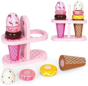 Set de înghețată Velcro din lemn 9 bucăți jucărie de feliere