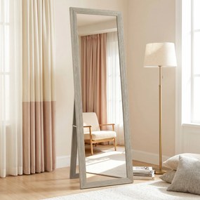 HOMCOM Oglindă Autoportantă Modernă, 37x157 cm, Oglindă de Perete și de Podea în Mărime Naturală cu Ramă din Lemn și Suport, pentru Dormitor, Living și Hol, Gri | Aosom Romania