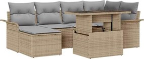 vidaXL Set de canapele pentru grădină cu pernă 7 pcs Bej Rattan poli