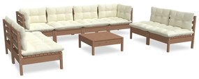 3096241 vidaXL Set mobilier de grădină cu perne, 9 piese, lemn masiv de pin
