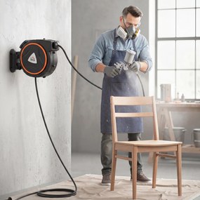 HOMCOM Tambur Automat Retractabil pentru Furtun 20 m, Montare pe Perete, Pivotant 180°, Negru și Portocaliu | Aosom Romania