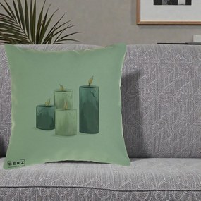 Perna Decorativa Lumanari Hygge Alb-Verde, 40x40 cm, Verde, Husa Detasabila, Perna Inclusa, BEKZ®