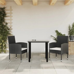 3203312 vidaXL Set mobilier de grădină, 3 piese, negru, poliratan și oțel