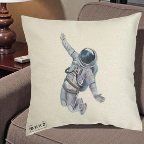Perna Decorativa Astronaut Acuarela Zbor, 40x40 cm, Ecru, Husa Detasabila, Perna Inclusa, BEKZ®