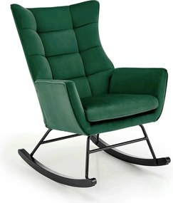 Scaun balansoar tapitat BAZALTO, verde/negru, stofa catifelata, 70x90x