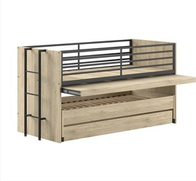 Pat pentru copii în culoare naturală supraetajat, cu extensie suplimentară cu somieră 90x200 cm Sam – Vipack