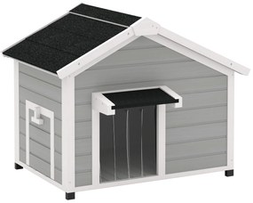 PawHut Niche pentru câini exterioară din lemn masiv casă pentru câini cu acoperiș deschis cort de ușă 95 x 68 x 76 cm gri deschis | Aosom Romania
