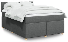 vidaXL Pat box spring cu saltea, gri închis, 140x190 cm, textil