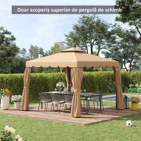 Outsunny Acoperiș de Schimb pentru Pavilion 3x3 m cu 2 Niveluri, Copertină Rezistentă la Apă din Poliester 170g/㎡ cu 8 Orificii de Drenaj, Bej | Aosom Romania