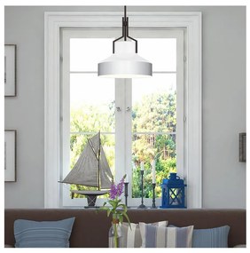 Quoizel QZ-BRECKEN-2P-OZ-OPAL - Lustră BRECKEN pe tijă, 2x E27/60W/230V, negru/alb