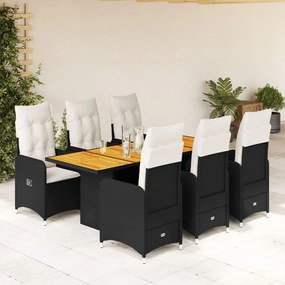 3276984 vidaXL Set bistro de grădină, 7 piese, cu perne, negru, poliratan