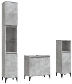 3185593 vidaXL Set mobilier de baie, 3 piese, gri beton, lemn compozit