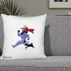 Perna Personalizata Fullmetal Alchemist Edward si Alphonse, 40x40 cm, Alb Pufos, Husa Detasabila, Perna Inclusa, BEKZ®