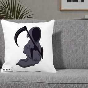 Perna Decorativa Moartea cu Coasa Grim Reaper Halloween, 40x40 cm, Alba Mata, Husa Detasabila, Perna Inclusa, BEKZ®