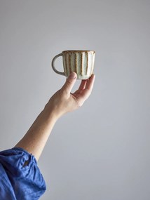 Ceașcă din ceramică artizanală verde perlat cu striații fine și accente rustice, 200 ml, 8×7 cm, „Fleur"