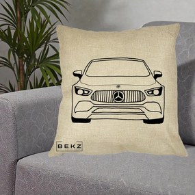 Perna Personalizata Mercedes-Benz Fata Linie, 40x40 cm, Crem, Husa Detasabila, Perna Inclusa, BEKZ®
