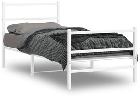 355425 vidaXL Cadru de pat metalic cu tăblie de cap/picioare, alb, 90x200 cm