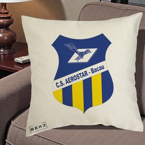 Perna Personalizata CS Aerostar Bacau Fotbal, 40x40 cm, Ecru, Husa Detasabila, Perna Inclusa, BEKZ®