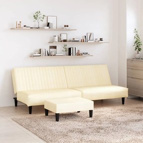 Canapea extensibilă 2 locuri şi taburet, crem, piele ecologică