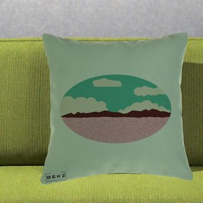 Perna Decorativa Peisaj Desert Oval Pastel, 40x40 cm, Verde, Husa Detasabila, Perna Inclusa, BEKZ®