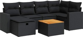 vidaXL Set canapele de grădină cu perne, 7 piese, negru, poliratan