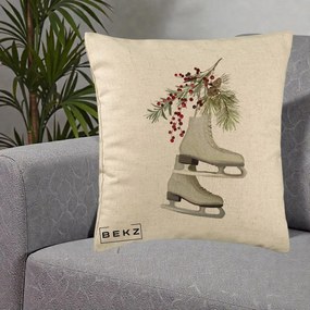 Perna Decorativa Patine cu Ramuri de Brad si Afine, 40x40 cm, Bej, Husa Detasabila, Perna Inclusa, BEKZ®