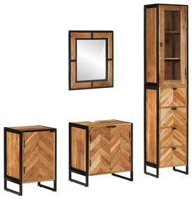 3217121 vidaXL Set mobilier de baie, 4 piese, fier și lemn masiv de acacia