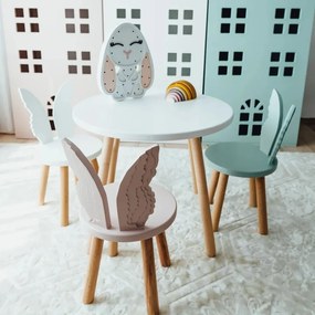 Set masuta rotunda alba si 2 scaunele ingeras mint si roz