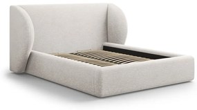 Pat matrimonial gri deschis tapițat cu spațiu de depozitare cu somieră 160x200 cm Miley – Micadoni