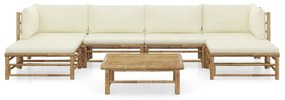 3058231 vidaXL Set mobilier de grădină cu perne alb crem, 7 piese, bambus