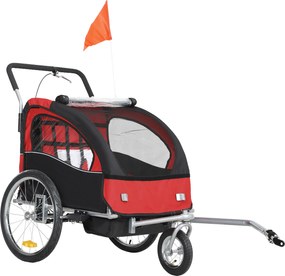HOMCOM Remorcă bicicletă copii 2-în-1 cu centură de siguranță în 5 puncte, reflectoare, steguleț și perdea anti-vânt, roșu | Aosom Romania