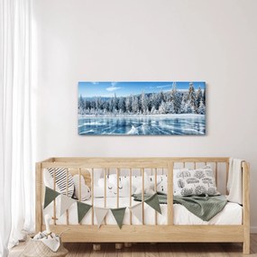 Tablou cu lacul înghețat și copacii înzăpeziți (120x50 cm)