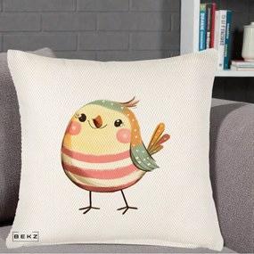 Perna Decorativa Pui Kawaii Pastel Dungat, 40x40 cm, Crem Reliefat, Husa Detasabila, Perna Inclusa, BEKZ®