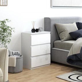 HOMCOM Comoda cu 3 Sertare Comoda de Dormitor Moderna cu Design Anti-rasturnare 55x34x75 cm Alb Lucios | Aosom Romania