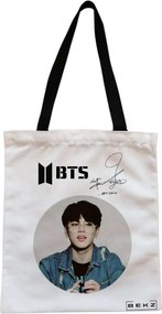 Sacosa de Panza pentru Cumparaturi, Geanta Tote, model BTS Jimin cu semnatura, Cu fermoar, 38x34.5 cm, Alba, BEKZ®