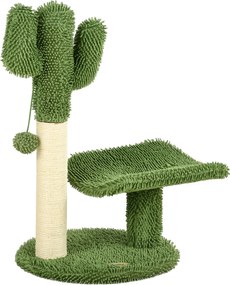 Copac de 55,5cm in Forma de Cactus pentru Pisici de Interior, Turn pentru Pisici cu Stalpi de Zgariat, Pat, Minge, Verde PawHut | Aosom Romania