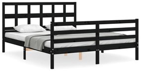 3194845 vidaXL Cadru de pat cu tăblie, negru, 160x200 cm, lemn masiv