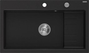 Mexen Omar chiuvetă granit cu 1 cuvă 800 x 480 mm, negru, sifon crom - 6520801005-77