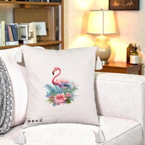 Perna Decorativa Raton in Halat Roz, 40x40 cm, Bej cu Franjuri, Husa Detasabila, Perna Inclusa, BEKZ®