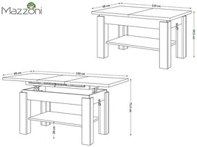Mazzoni ASTORIA Stejar Maro - MĂSUȚĂ EXTENSIBILĂ MĂSUȚĂ DE CAFEA CU RAFT