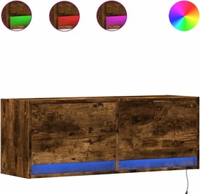 vidaXL Comodă TV de perete cu lumini LED, stejar fumuriu, 100x31x38 cm
