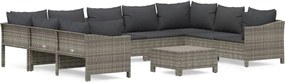 vidaXL Set mobilier de grădină cu perne, 10 piese, gri, poliratan