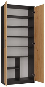 MIX Oliv 2D könyvespolc, irodai szekrény, 74x180x35 cm, antracit-tölgy