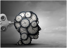 Tablou artistic cu cu cap și ceas (70x50 cm)