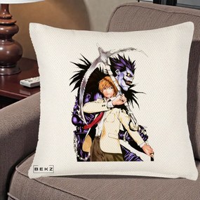 Perna Personalizata Death Note Light si Ryuk Duo, 40x40 cm, Crem Reliefat, Husa Detasabila, Perna Inclusa, BEKZ®