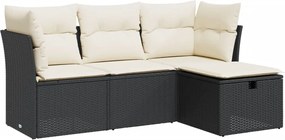 vidaXL Set mobilier de grădină cu perne, 4 piese, negru, poliratan