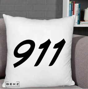 Perna Personalizata 911 Bold, 40x40 cm, Alb Pufos, Husa Detasabila, Perna Inclusa, BEKZ®
