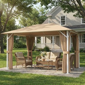 Outsunny Tonelă de Grădină Pavilion Structură Metalică Stabilă 60mm Protecție UV50+ și 10 Orificii de Drenaj 394x294x255cm kaki | Aosom Romania