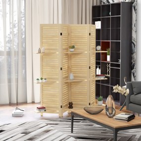 HOMCOM Paravant interior 4 panouri 160L x 170Î cm 3 rafturi pliabile separatoare de cameră uși pliante natural | Aosom Romania