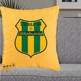 Perna Personalizata Unirea '04 Slobozia Fotbal, 40x40 cm, Galben, Husa Detasabila, Perna Inclusa, BEKZ®